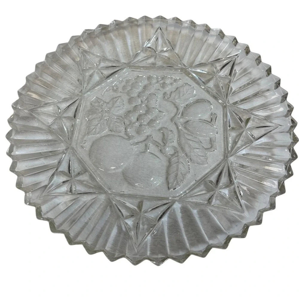 Vintage Clear Glass‎ Fruit Embossed Serving Dish Plate